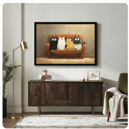 Funny Cats on Sofa Whimsical Canvas Wall Art
