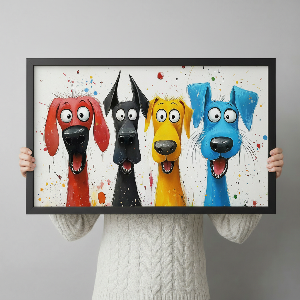Colorful Cartoon Dogs Pop Art Canvas Print Wall Art