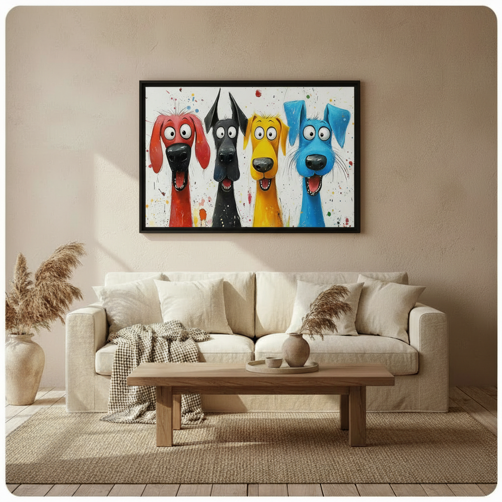 Colorful Cartoon Dogs Canvas Wall Art