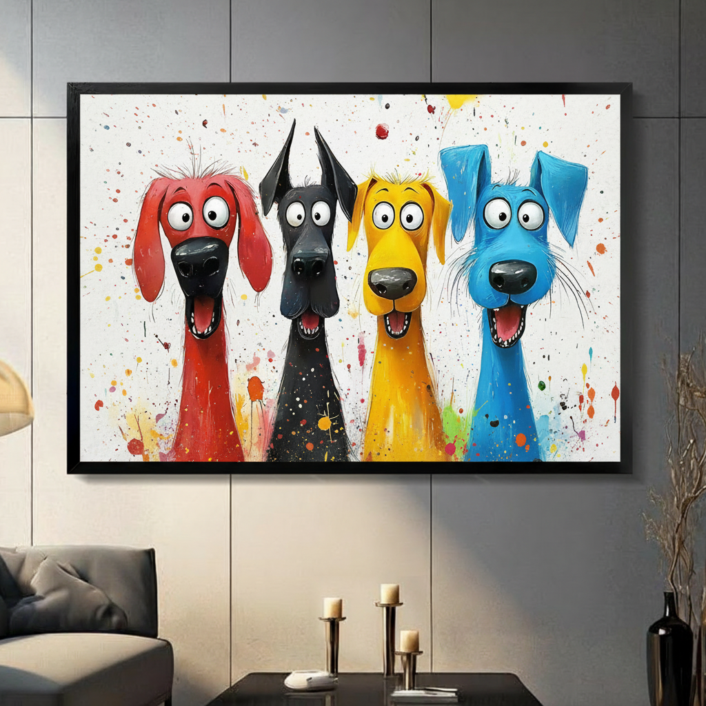 Colorful Cartoon Dogs Pop Art Canvas Print Wall Art