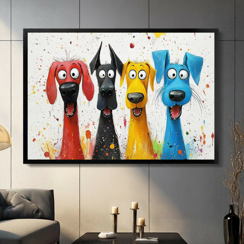 Colorful Cartoon Dogs Pop Art Canvas Print Wall Art