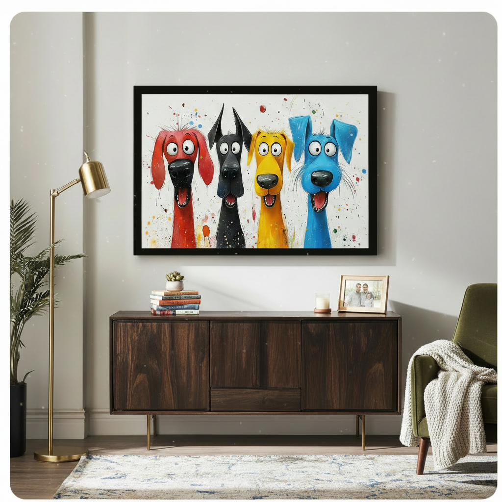 Colorful Cartoon Dogs Pop Art Canvas Print Wall Art
