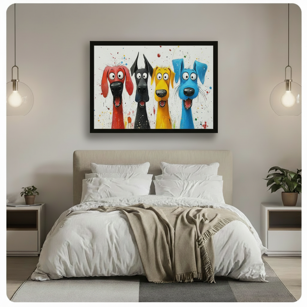 Colorful Cartoon Dogs Pop Art Canvas Print Wall Art