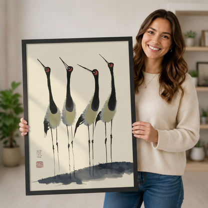 Japanese Crane Ink Painting Canvas Art Wall Art