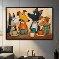 Dogs Coffee Club Cartoon Canvas Wall Art