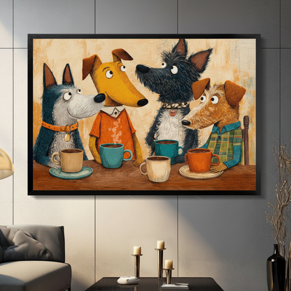 Dogs Coffee Club Cartoon Canvas Wall Art
