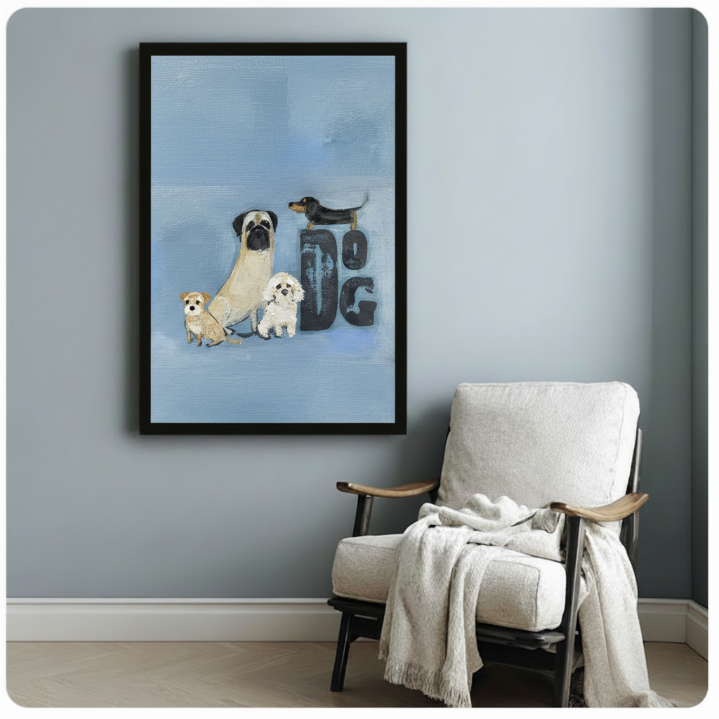 Cute Dog Breeds Oil Painting Canvas Wall Art