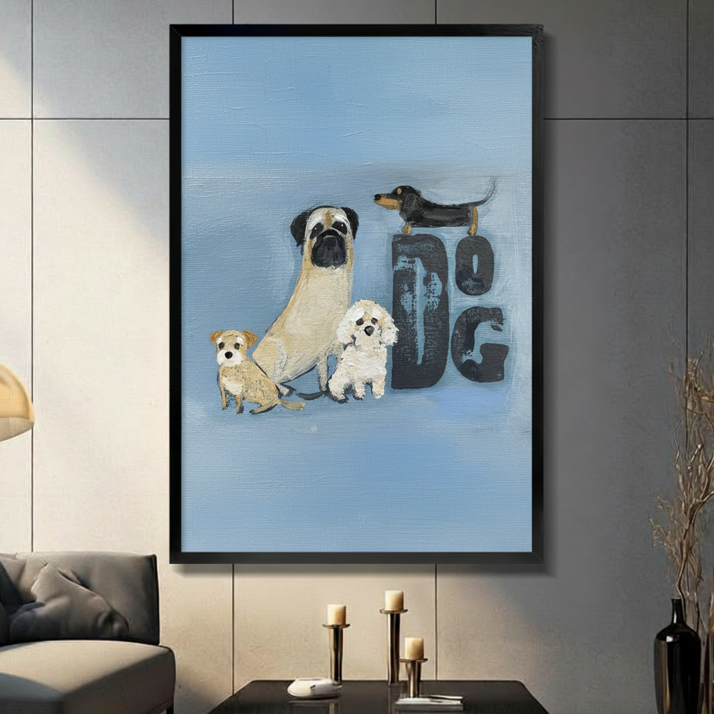 Cute Dog Breeds Oil Painting Canvas Wall Art