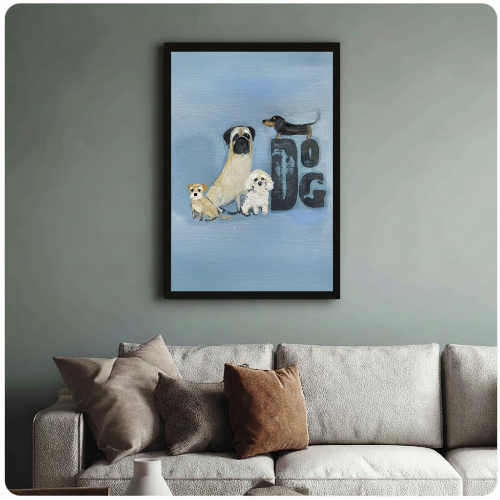 Cute Dog Breeds Oil Painting Canvas Wall Art