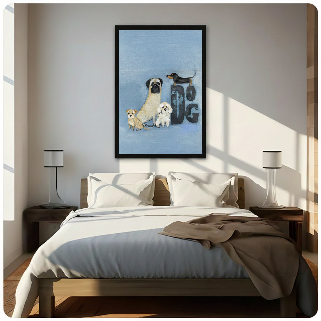 Cute Dog Breeds Oil Painting Canvas Wall Art