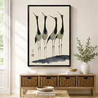 Japanese Crane Ink Painting Canvas Art Wall Art