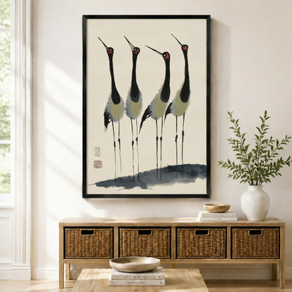 Japanese Crane Ink Painting Canvas Art Wall Art