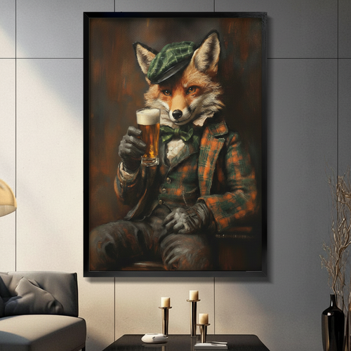Vintage Gentleman Fox Beer Canvas Art Wall Art