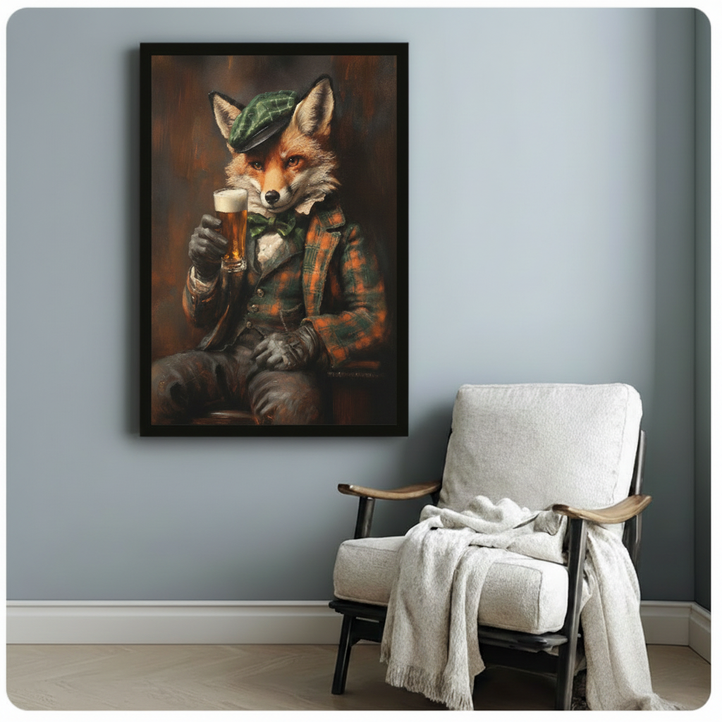 Vintage Gentleman Fox Beer Canvas Art Wall Art