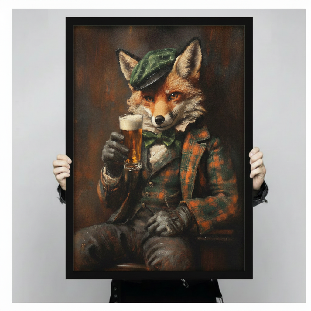 Vintage Gentleman Fox Beer Canvas Art Wall Art