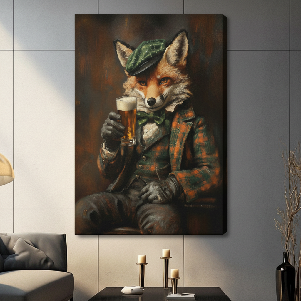 Vintage Gentleman Fox Beer Canvas Art Wall Art