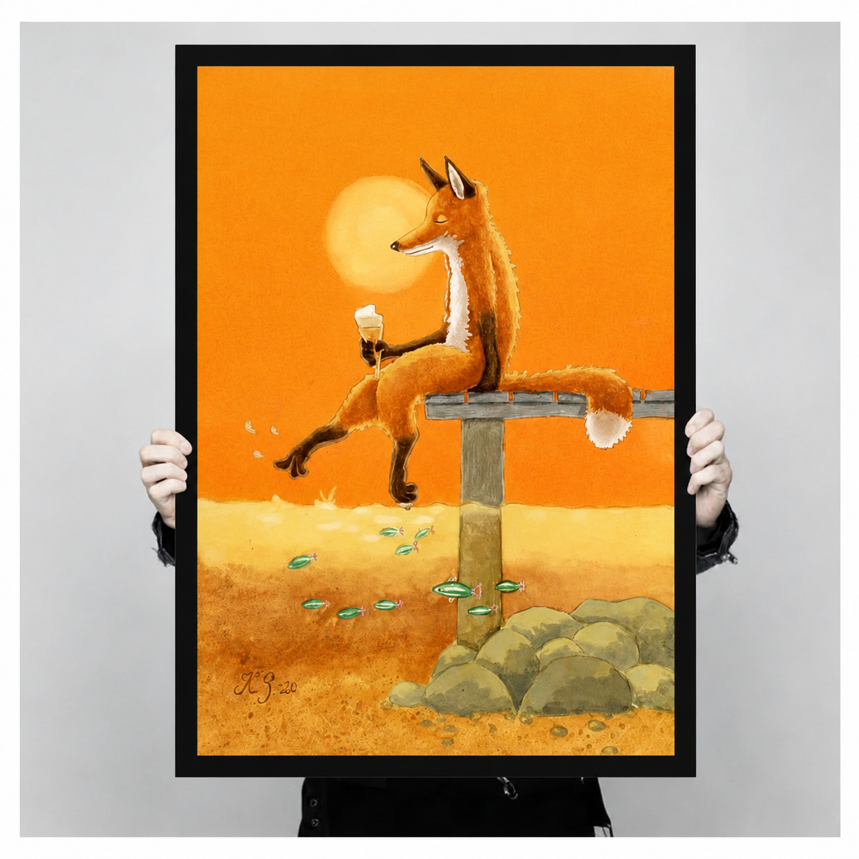 Whimsical Fox Sunset Canvas Wall Art