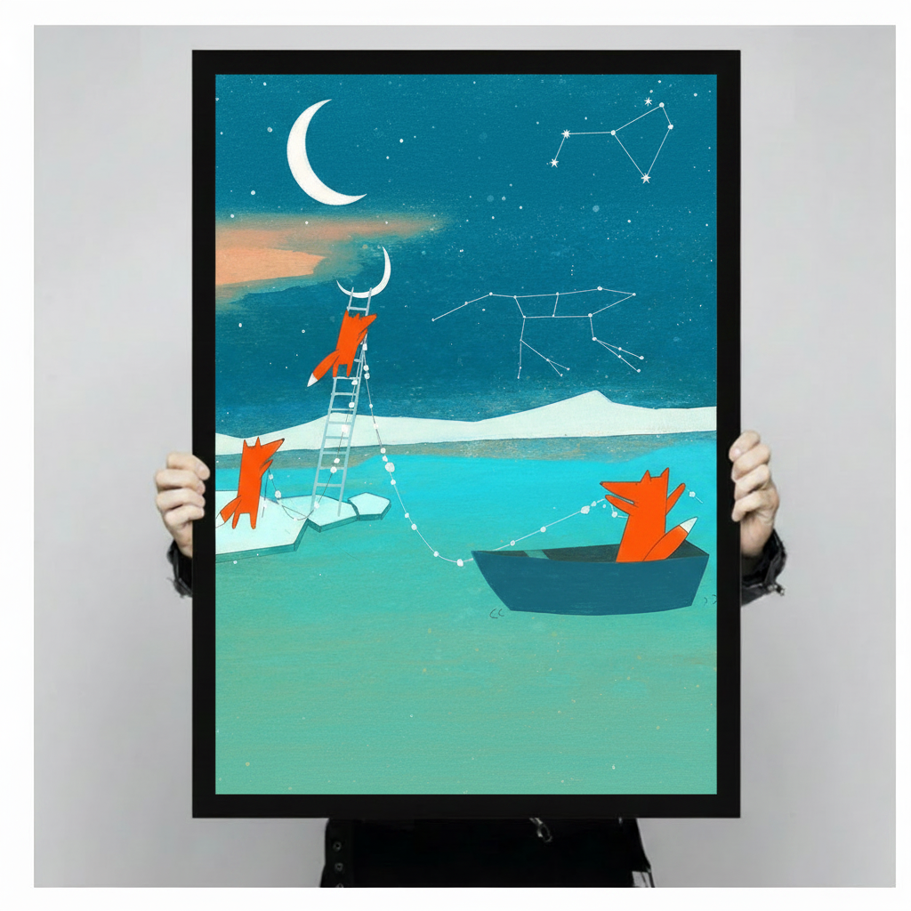 Whimsical Fox Constellation Night Sky Canvas Art