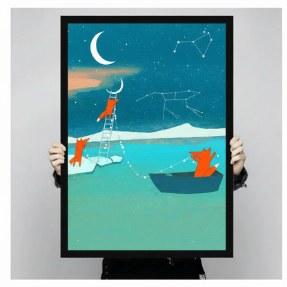 Whimsical Fox Constellation Night Sky Canvas Art