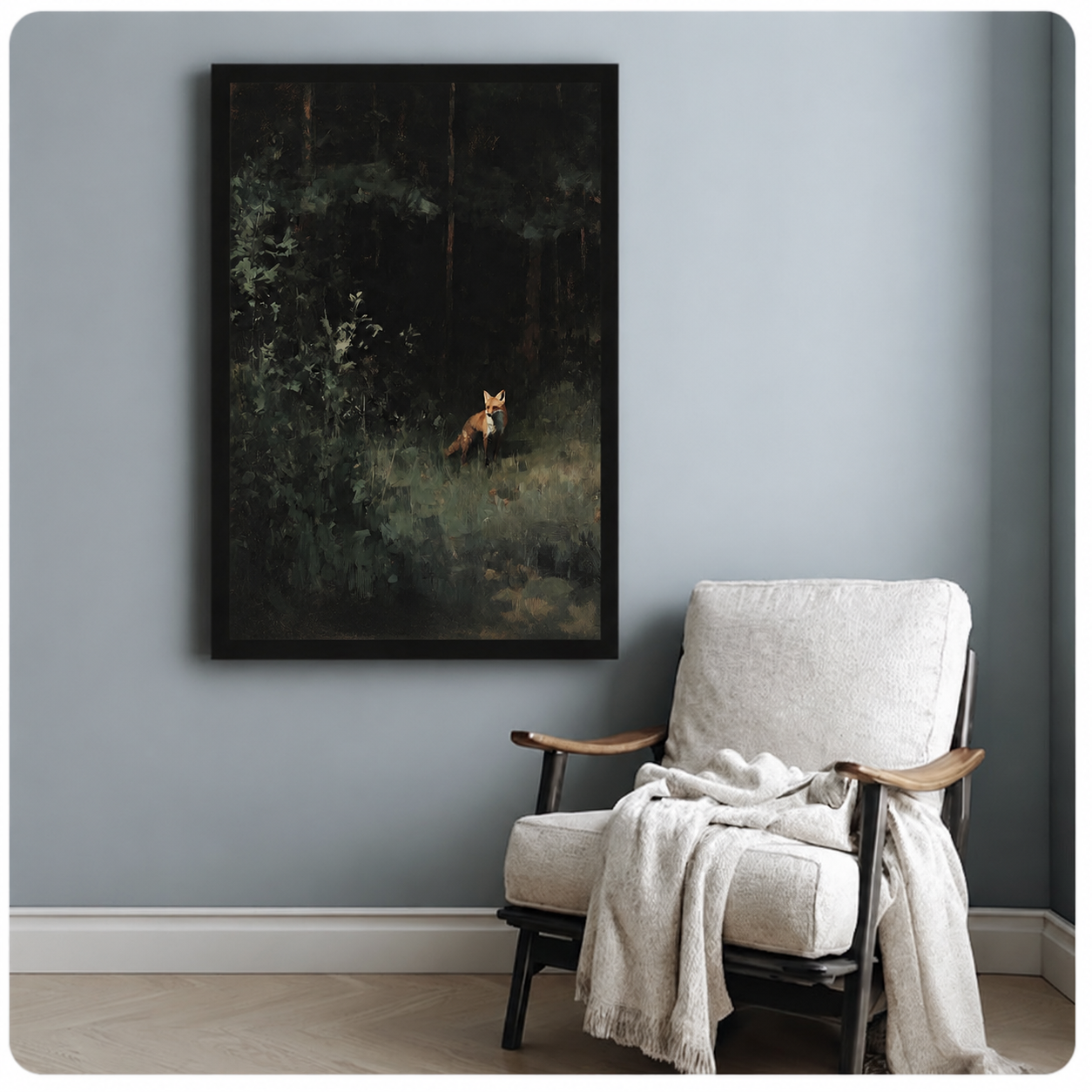 Dark Forest Fox Oil Painting Canvas Wall Art