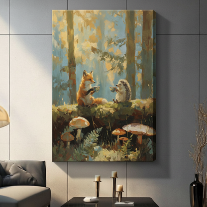 Fox Hedgehog Tea Party Woodland Oil Painting Canvas Art