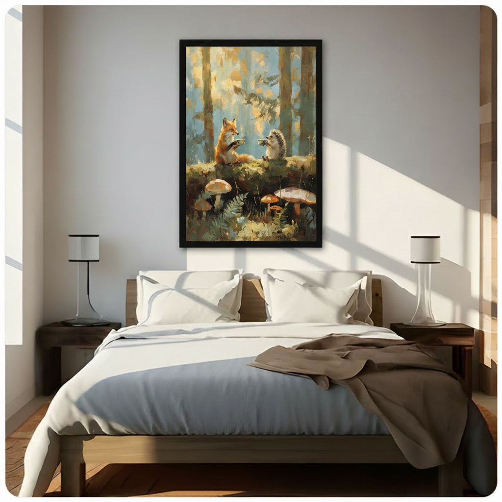 Fox Hedgehog Tea Party Woodland Oil Painting Canvas Art