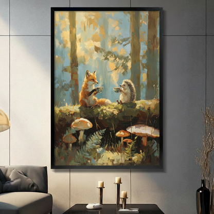 Fox Hedgehog Tea Party Woodland Oil Painting Canvas Art