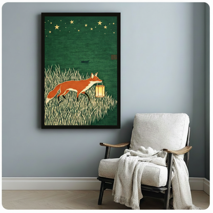 Fox Lantern Night Japanese Woodblock Canvas Art