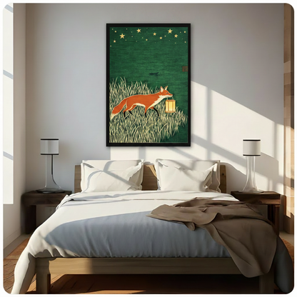 Fox Lantern Night Japanese Woodblock Canvas Art