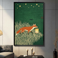 Fox Lantern Night Japanese Woodblock Canvas Art