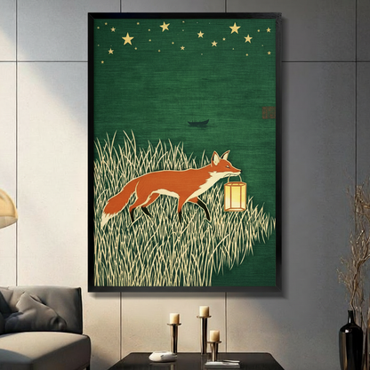 Fox Lantern Night Japanese Woodblock Canvas Art