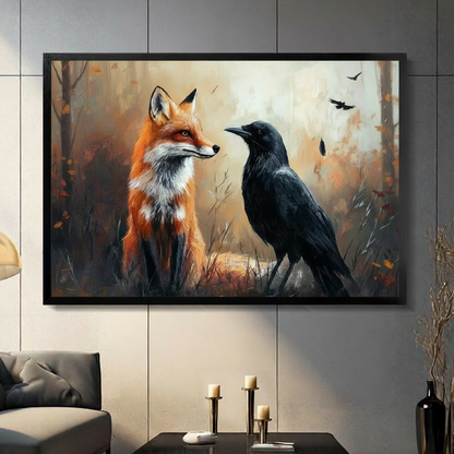 Fox and Raven Autumn Forest Oil Painting Canvas