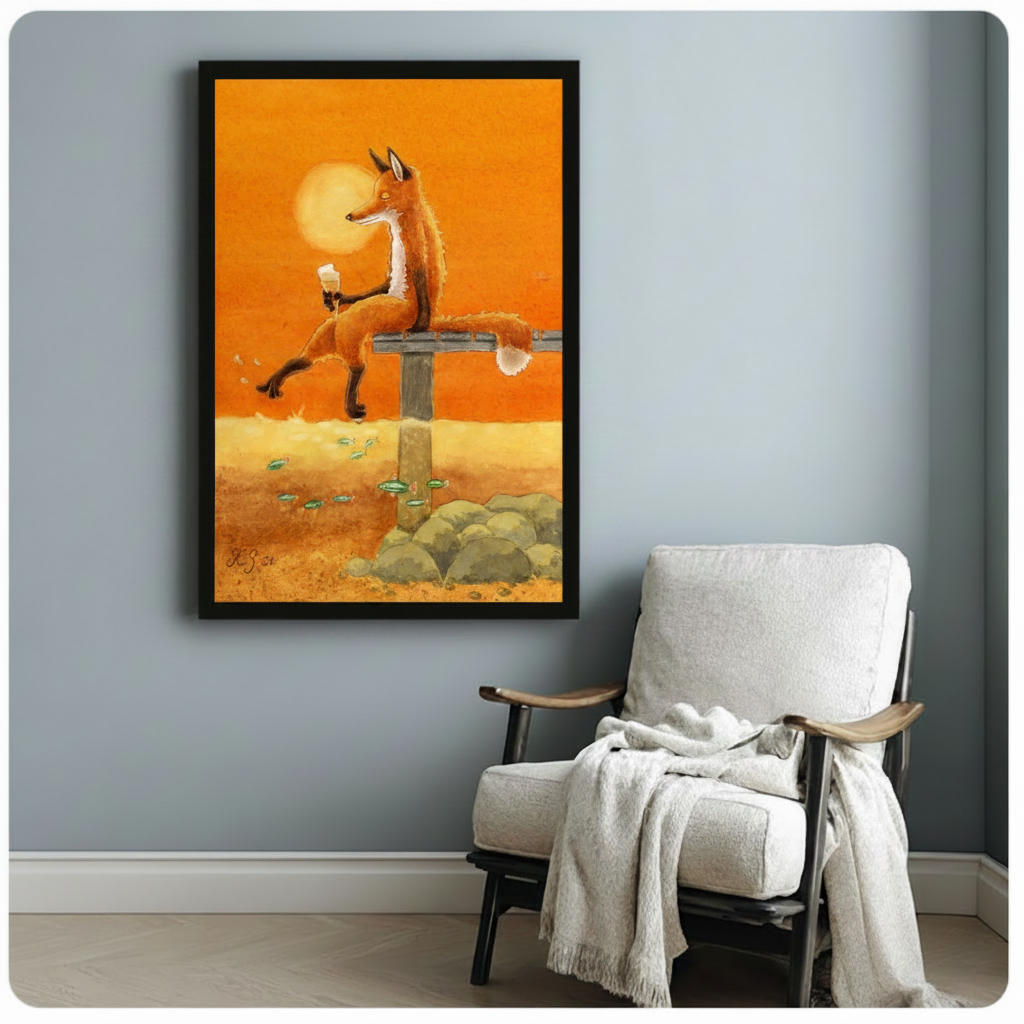 Whimsical Fox Sunset Canvas Wall Art