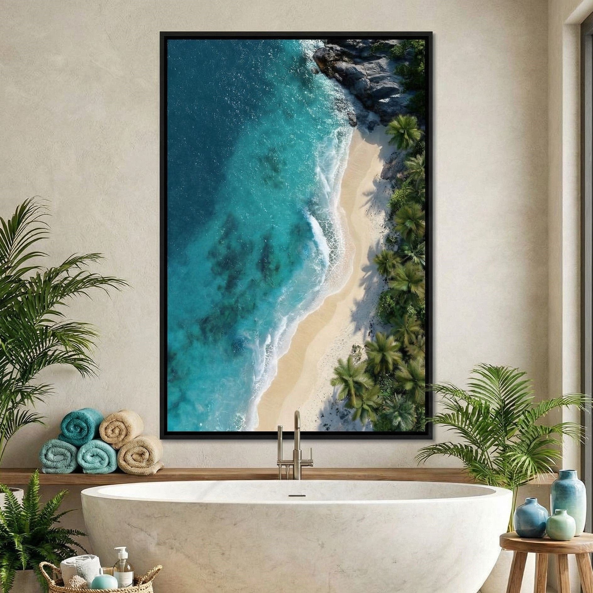 Tropical Cove Aerial Shoreline Canvas Wall Art