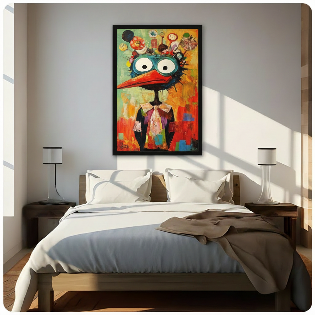 Quirky Colorful Bird Canvas Wall Art