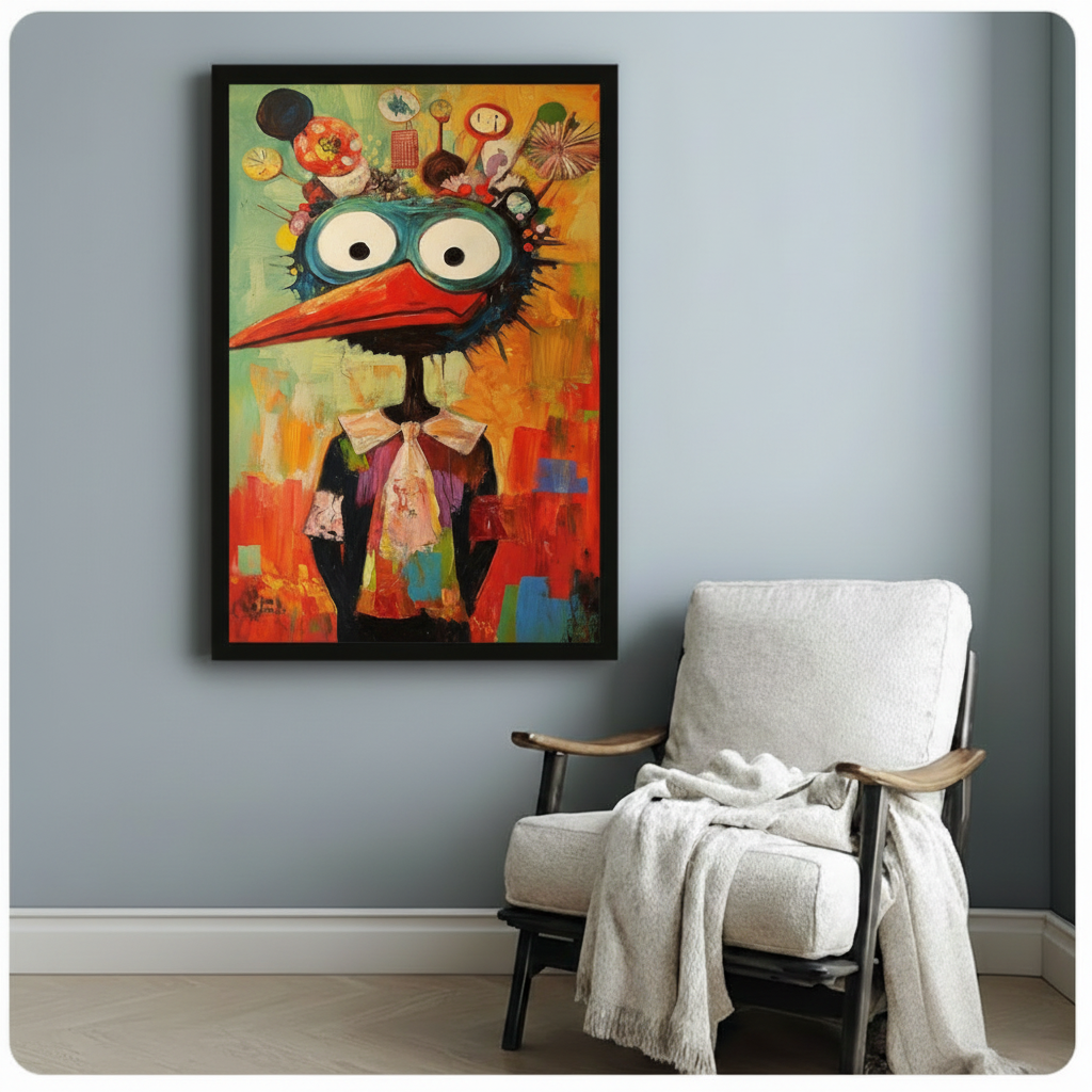 Quirky Colorful Bird Canvas Wall Art