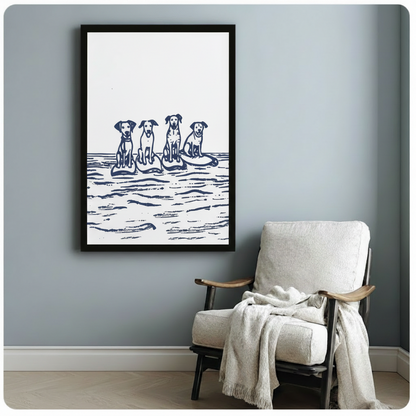Surfing Dogs Nautical Canvas Wall Art Print