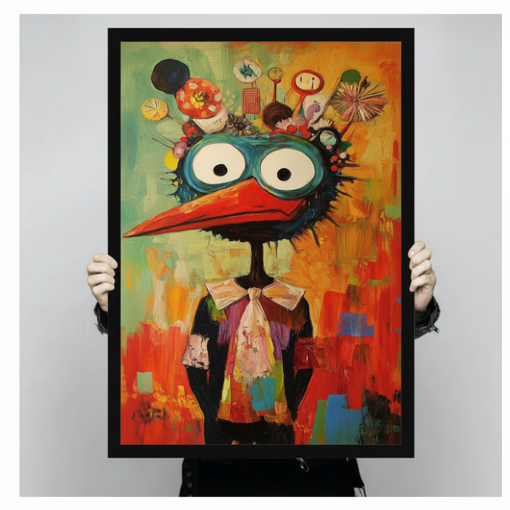 Quirky Colorful Bird Canvas Wall Art