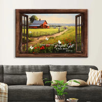 james 1 17 every good and gift is from above red barn in field wall art canvas (Landscape)