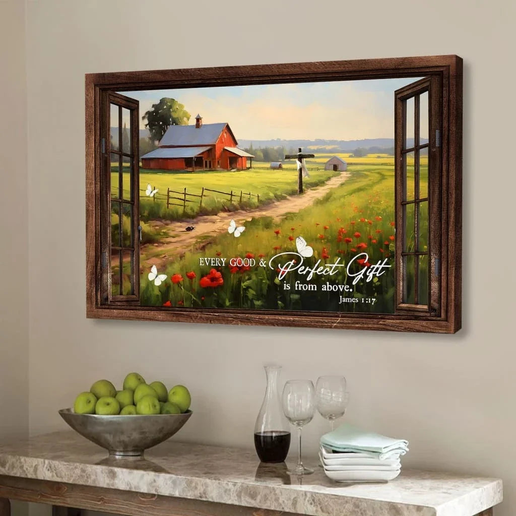 james 1 17 every good and gift is from above red barn in field wall art canvas (Landscape) (view 2)