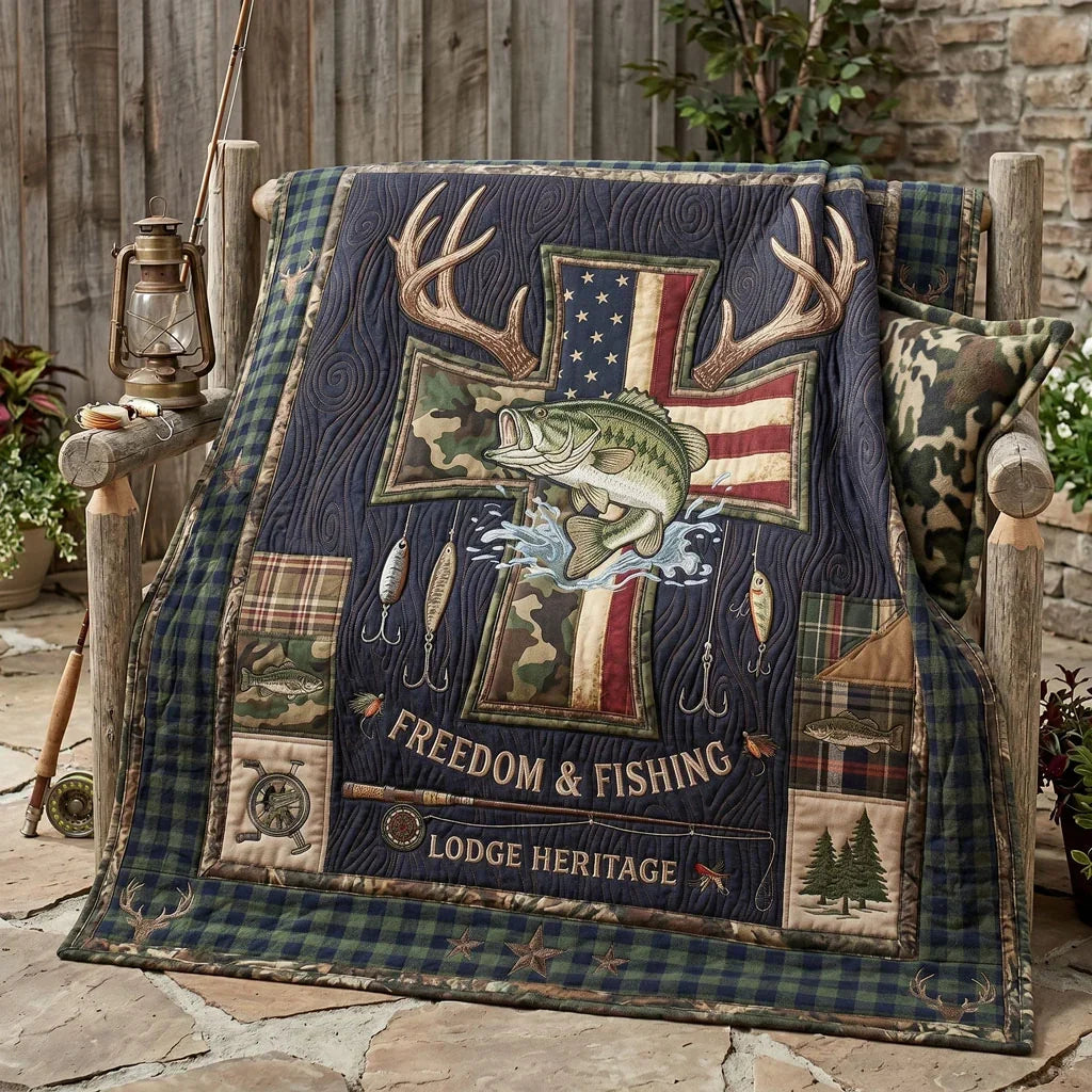 Freedom And Fishing Quilt Blanket