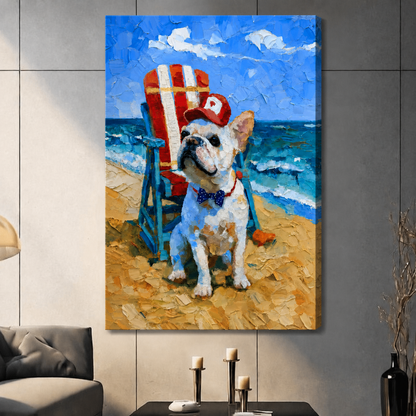 French Bulldog Beach Oil Painting Canvas Wall Art