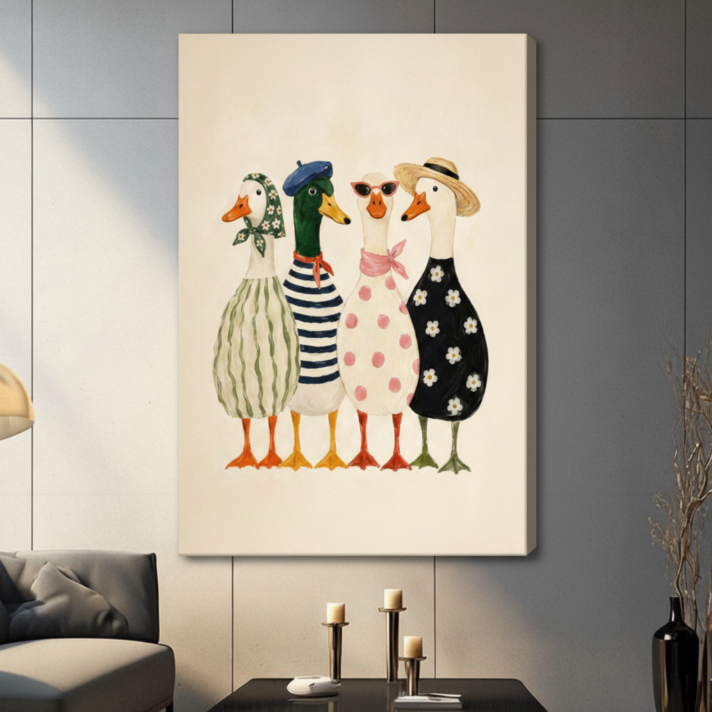 Fashion Duck Squad Whimsical Cute Canvas Art Wall Art