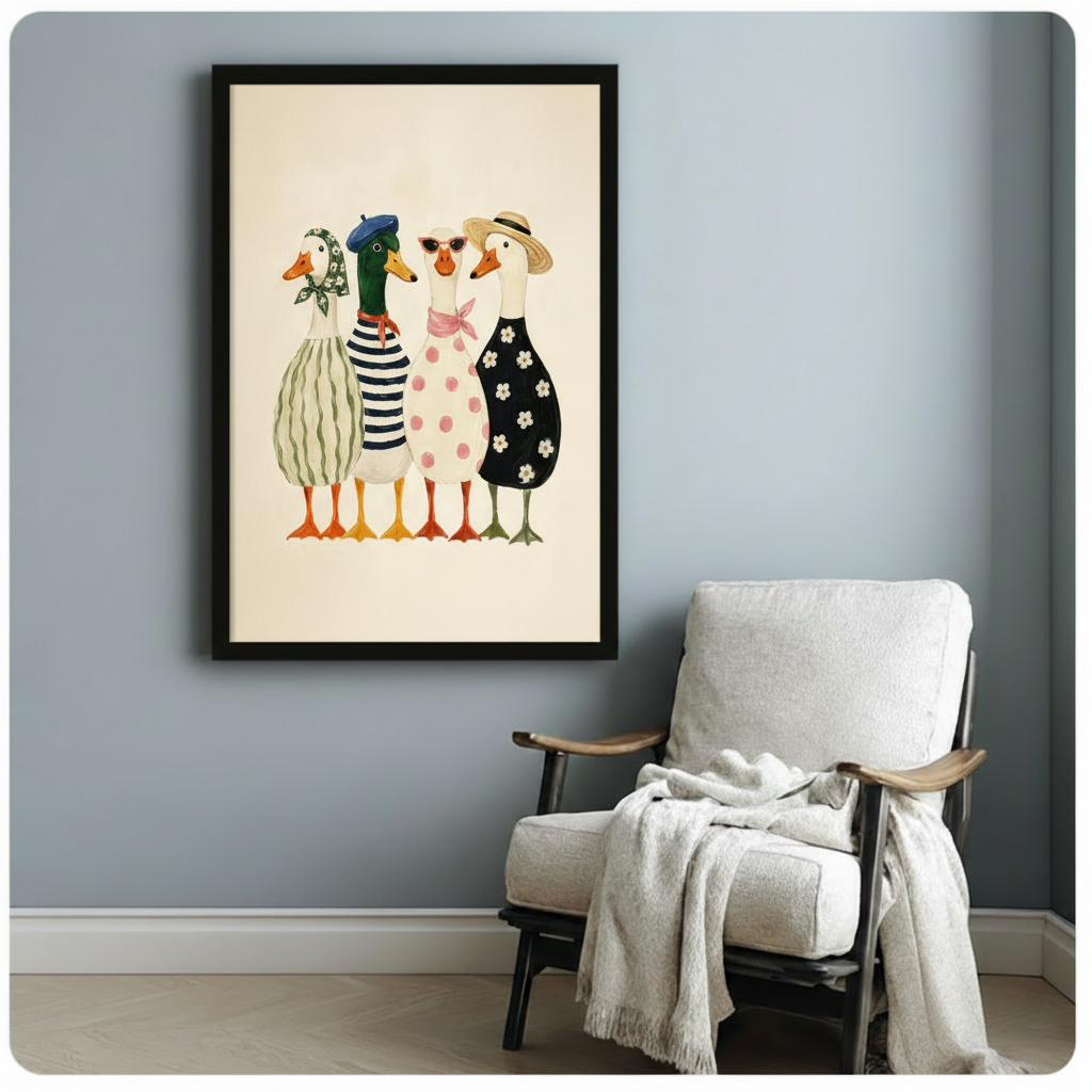 Fashion Duck Squad Whimsical Cute Canvas Art Wall Art