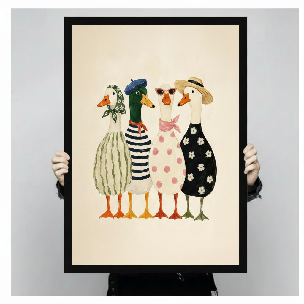 Fashion Duck Squad Whimsical Cute Canvas Art Wall Art