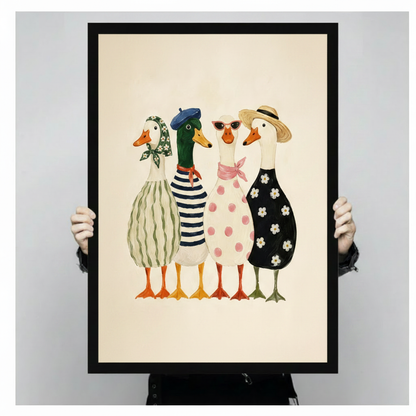 Fashion Duck Squad Whimsical Cute Canvas Art Wall Art