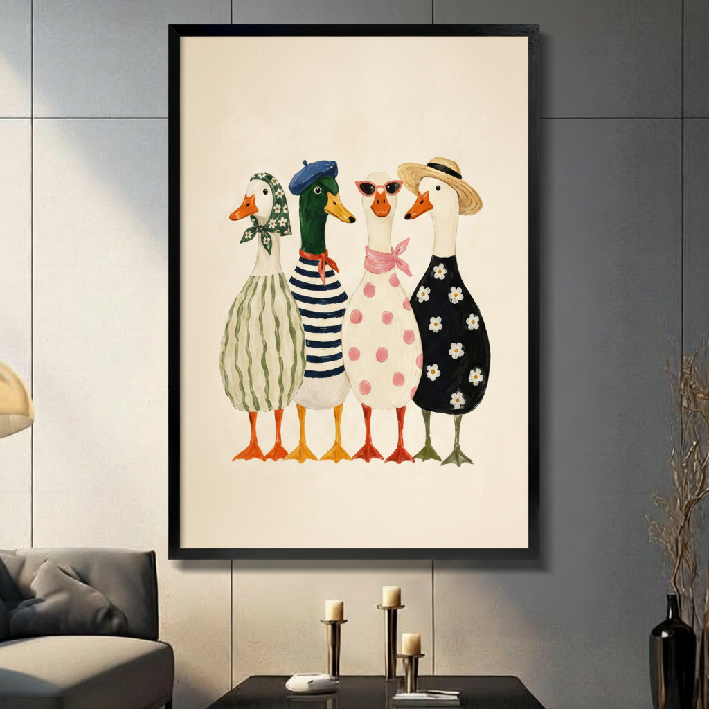 Fashion Duck Squad Whimsical Cute Canvas Art Wall Art