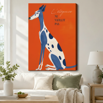 French Greyhound Elegance Quote Orange Canvas Art