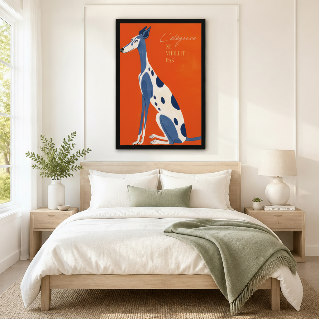 French Greyhound Elegance Quote Orange Canvas Art