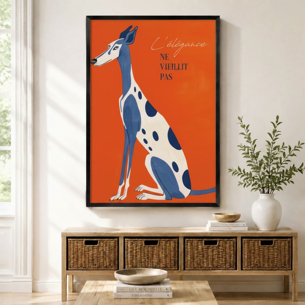 French Greyhound Elegance Quote Orange Canvas Art